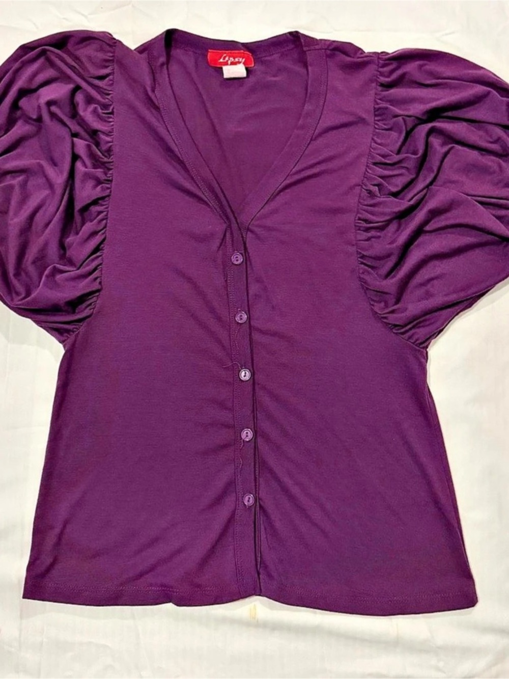 Lipsey Ruched Puff Sleeve Top in Purple Size Large